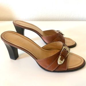 Franco Sarto Buckle Cognac Leather Heel